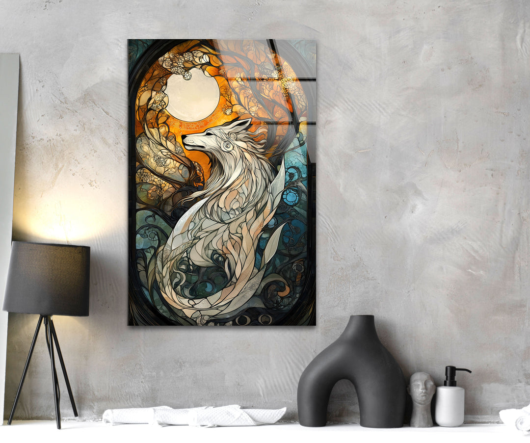 Stained Wolf Glass Wall Art photo print on glass, prints on glass wall art
