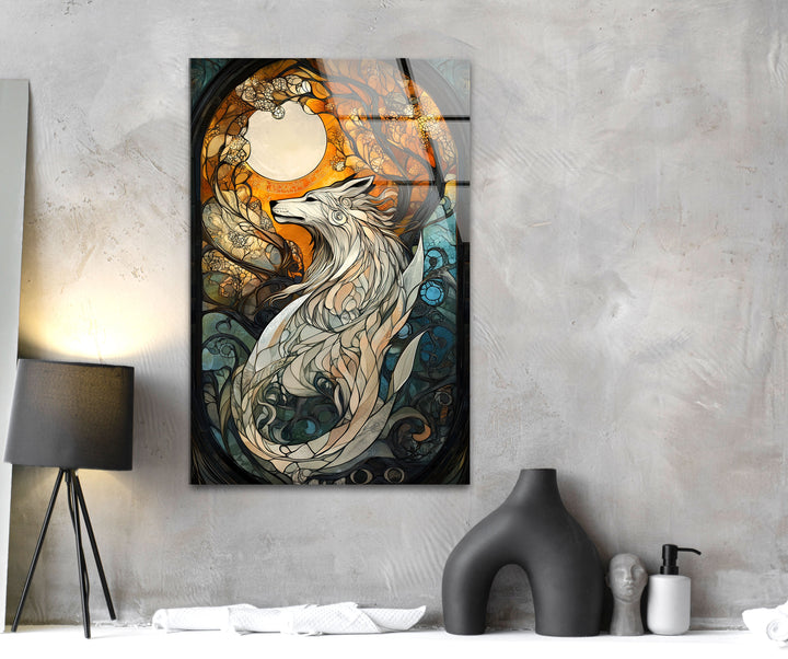 Stained Wolf Glass Wall Art photo print on glass, prints on glass wall art
