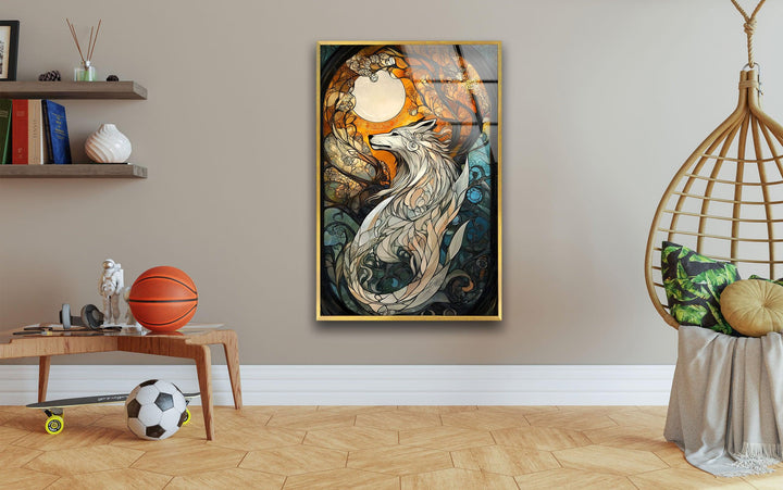 Stained Wolf Glass Wall Art large glass photo prints, glass wall photos
