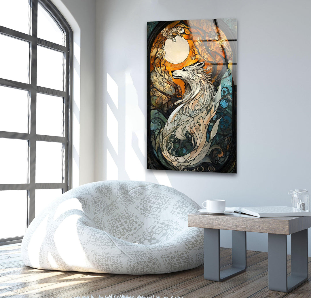 Stained Wolf Glass Wall Art custom glass photo prints, large glass prints
