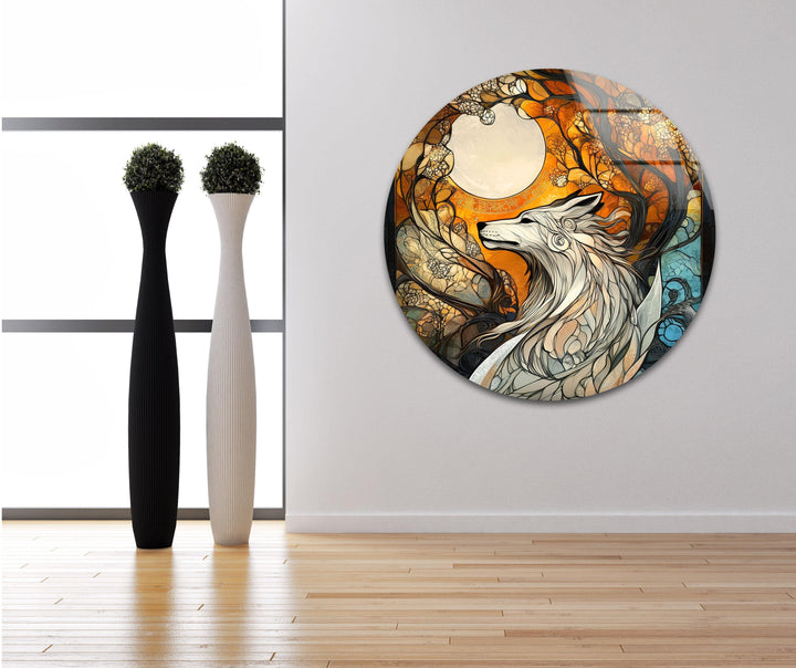 Stained Wolf Glass Wall Art picture on glass wall art, photos printed on glass

