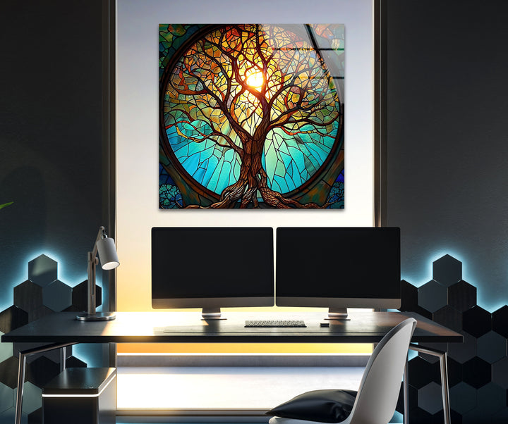 Stained Tree Vivid Glass Wall Art Glass Printing Wall Art, Print photos on glass
