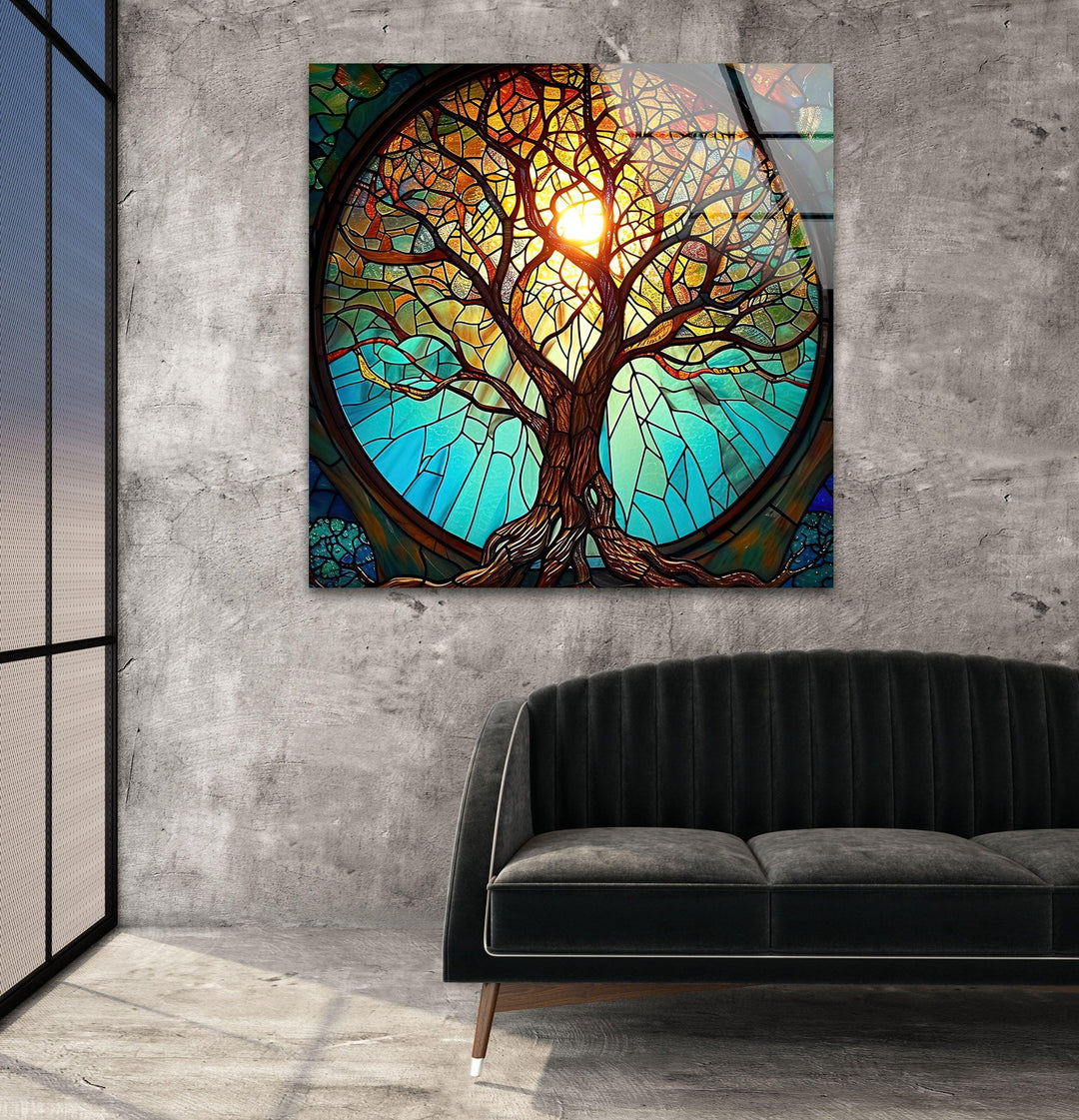 Stained Tree Vivid Glass Wall Art glass art painting, glass art for the Wall
