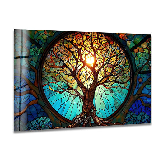 Stained Tree Vivid Glass Wall Art glass wall decor, glass wall art decor
