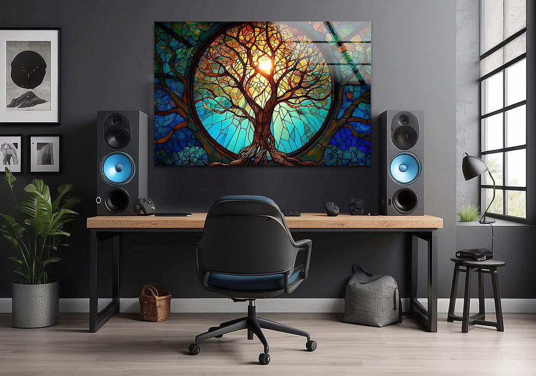 Stained Tree Vivid Glass Wall Art glass photo prints, glass picture prints
