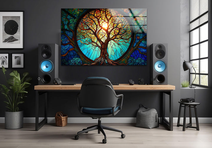 Stained Tree Vivid Glass Wall Art glass photo prints, glass picture prints
