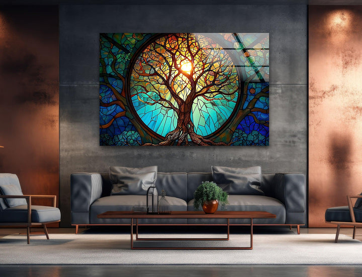 Stained Tree Vivid Glass Wall Art glass image printing, glass prints from photos
