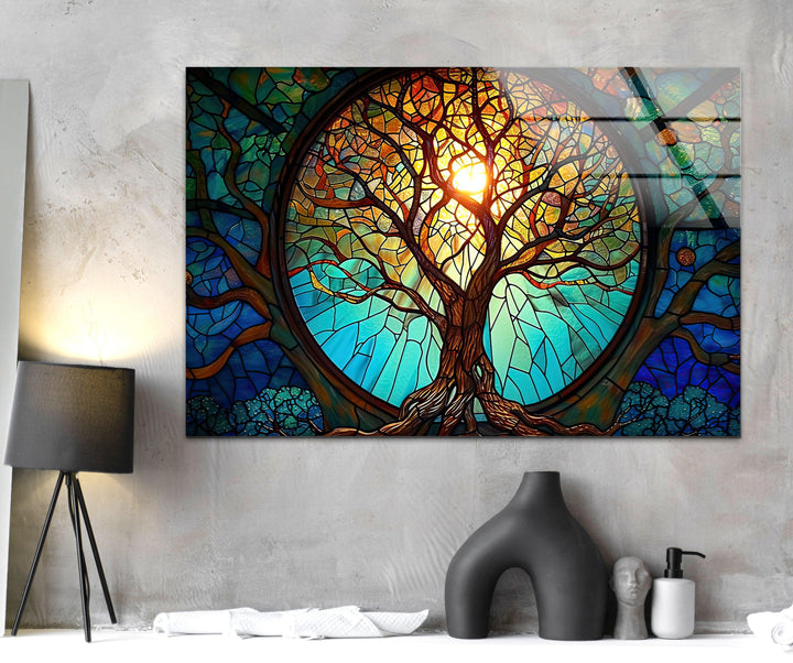 Stained Tree Vivid Glass Wall Art glass pictures for Wall, glass prints wall art

