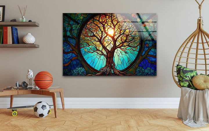 Stained Tree Vivid Glass Wall Art custom glass pictures, glass art prints

