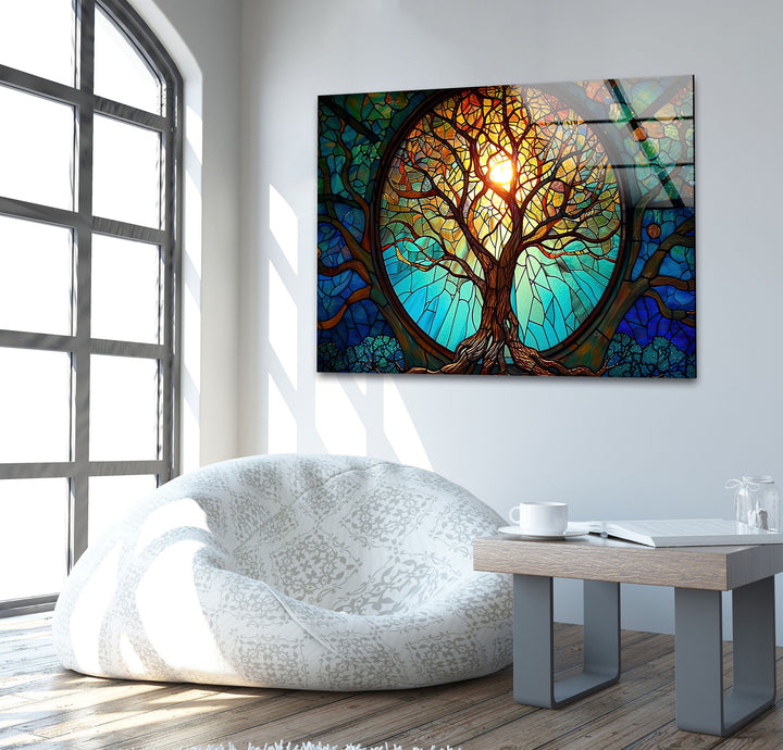 Stained Tree Vivid Glass Wall Art photo print on glass, prints on glass wall art
