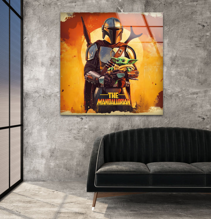 The Mandalorian & Baby Yoda Glass Wall Art stained glass wall art, stained glass wall decor
