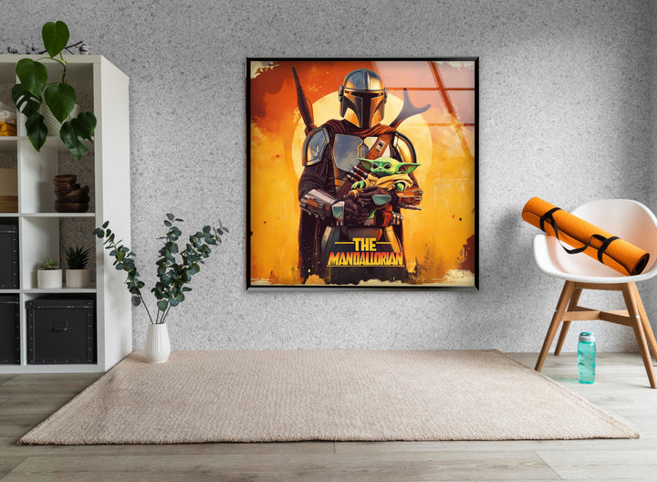 The Mandalorian & Baby Yoda Glass Wall Art glass art painting, glass art for the Wall
