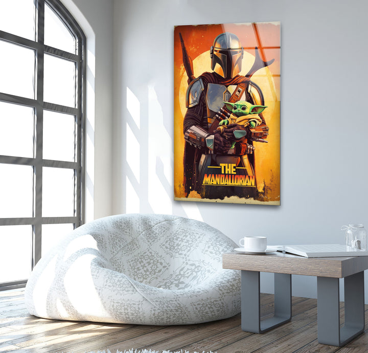 The Mandalorian & Baby Yoda Glass Wall Art custom glass pictures, glass art prints
