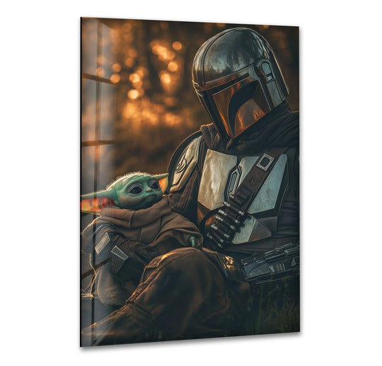 Impression of dynamic action is created through the armored guardian and small companion reflected in the glass art, giving the wall art a lively feel.