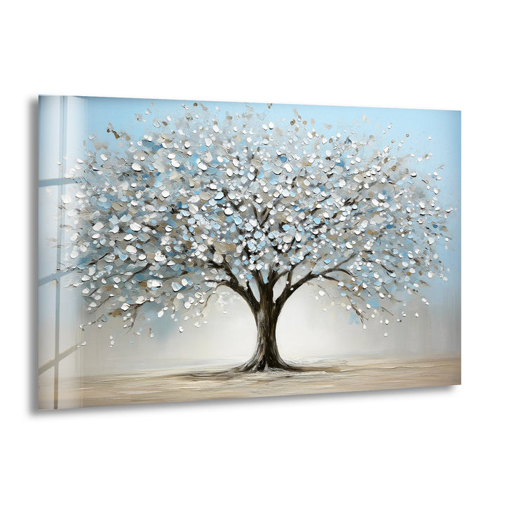Blossoming Serenity Tree – Textured Modern Nature Glass Wall Art