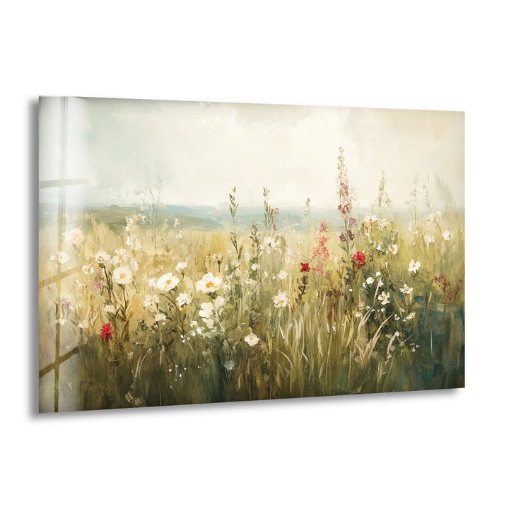 Wildflower Bloom – Tranquil Meadow Scene Glass Wall Art