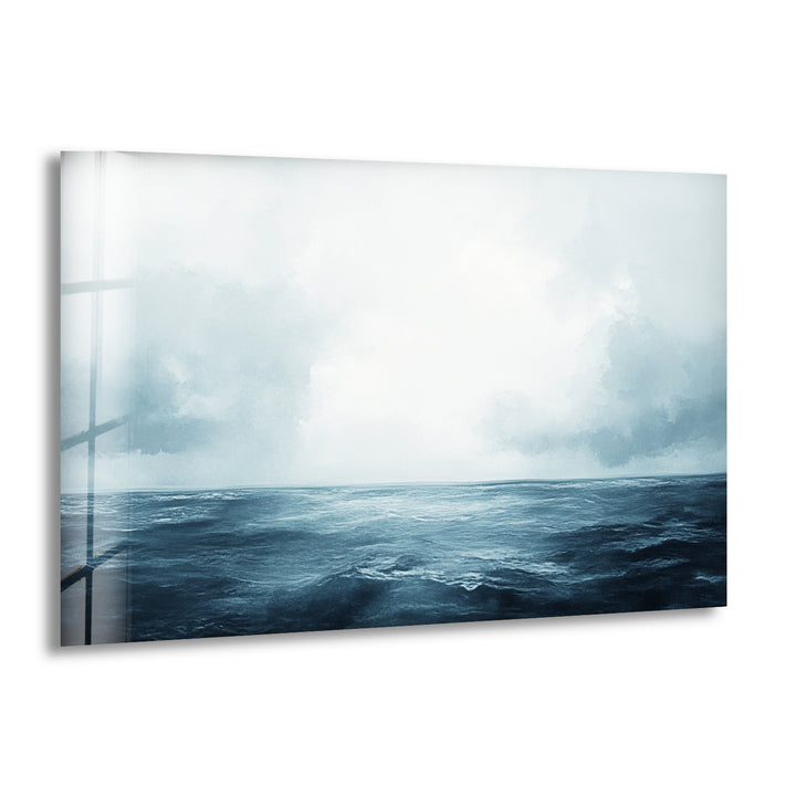 Endless Blue Horizon – Minimalist Ocean and Sky Glass Wall Art