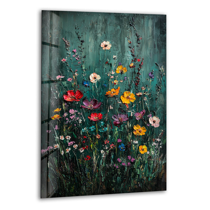Lebendige Gartensymphonie – Strukturierte Blumen-Wandkunst aus Glas