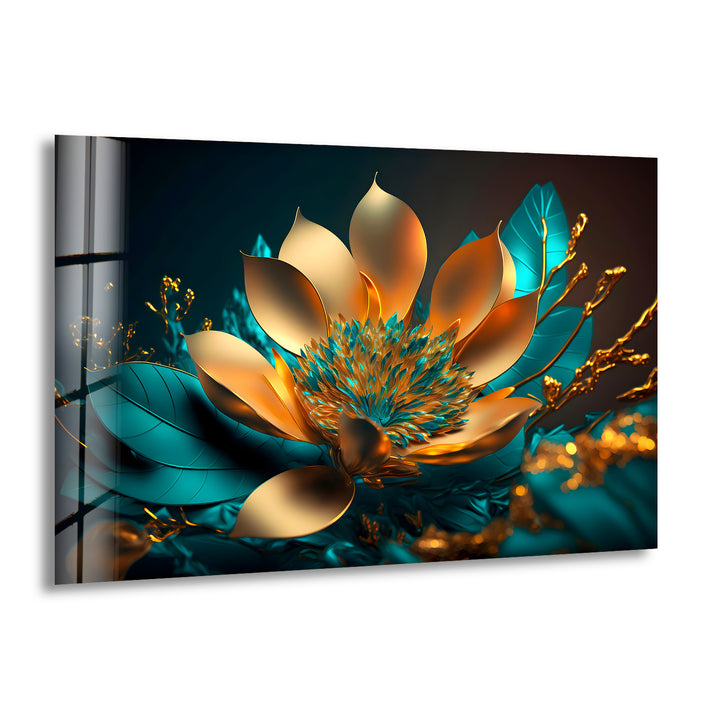 Golden Bloom Radiance – Modern Glass Wall Art