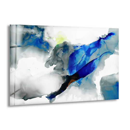 Shades of azure drift across this abstract glass art, highlighting subtle shadows and ethereal light play.