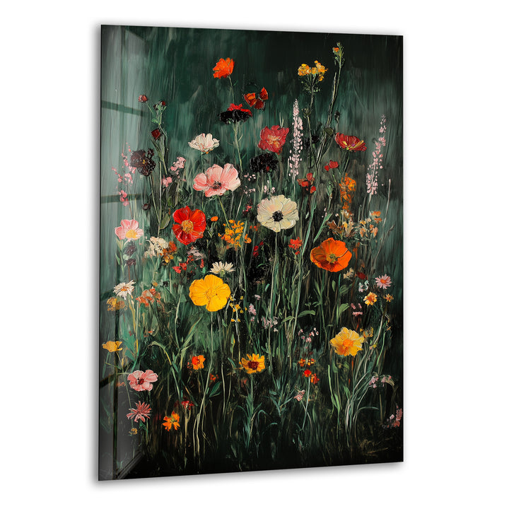 Lebendige Wildblumen in voller Blüte – Moderne florale Glaswandkunst
