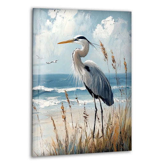 Majestic Heron by the Shoreline - Animal Glass Wall Art - MyPhotoStation