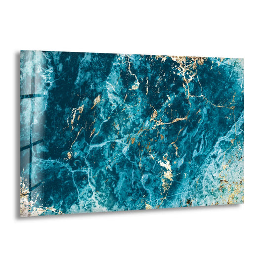 Turquoise veins create a soft, flowing pattern within deep ocean blue decorative wall art.