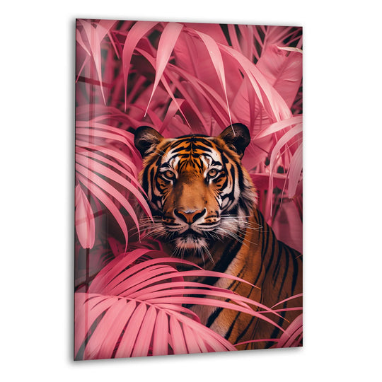 Crimson Canopy Stare – Majestic Tiger Animal Glass Wall Art - MyPhotoStation