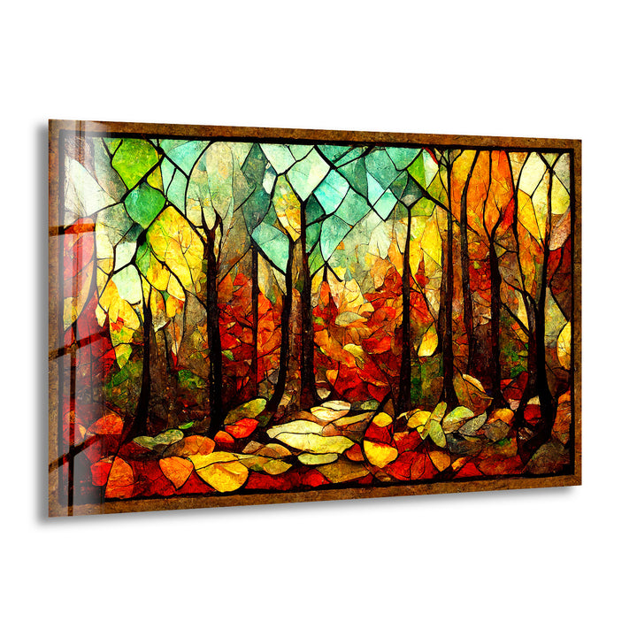 Enchanted Forest in Autumn – Stained Glass Glass Wall Art