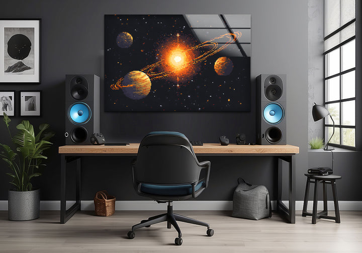 Space artwork incorporating cosmic textures, deep blues, and glowing stars for a mesmerizing effect
