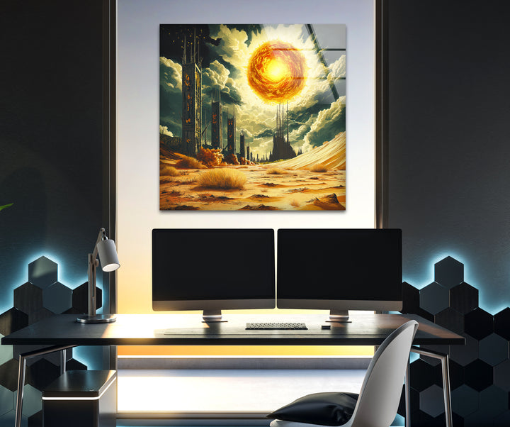Sonne Graffiti Glas Wandkunst