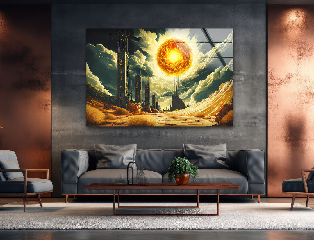 Sonne Graffiti Glas Wandkunst