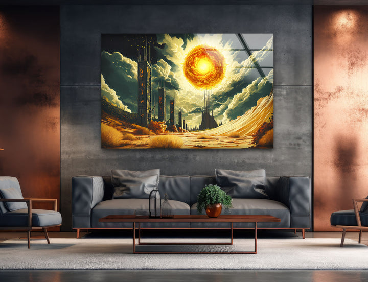 Sonne Graffiti Glas Wandkunst