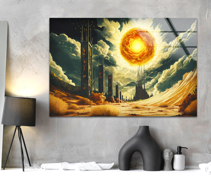 Sonne Graffiti Glas Wandkunst
