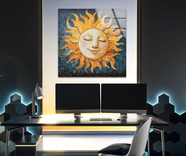 Smile Sun Glass Wall Art print picture on glass, Tempered Glass Wall Art
