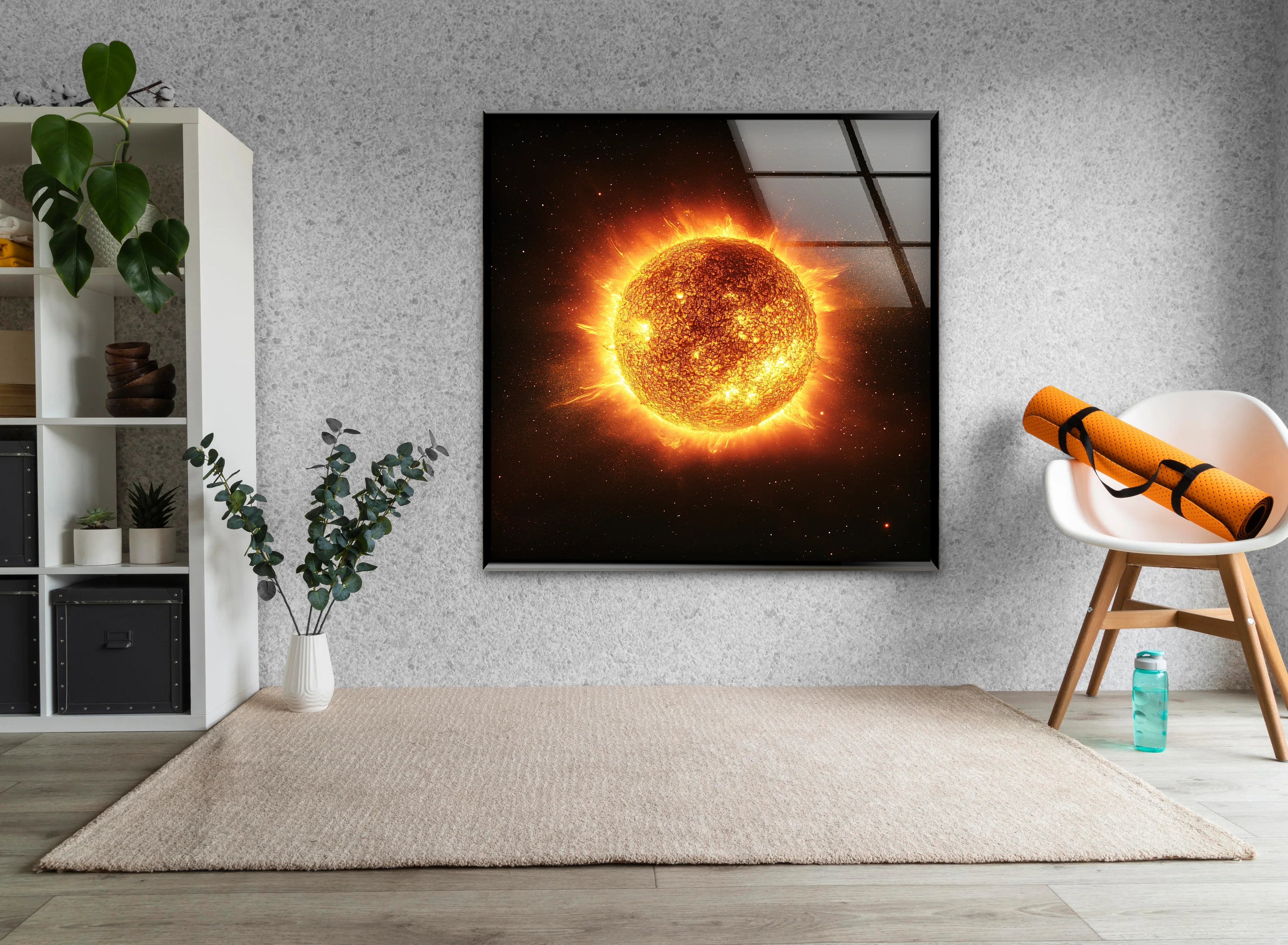 Modern Sun in Galaxy Glass Wall Art – Cosmic Fire Energy Decor