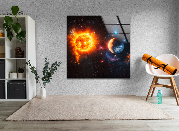 Space prints illustrating the vastness of the universe with colorful cosmic clouds and distant worlds
