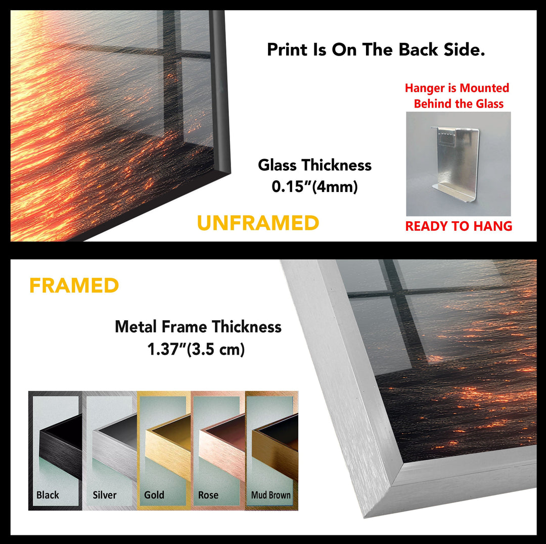Ethereal Solar Reflection Glass Wall Art – A Cosmic Sunset Over the Ocean