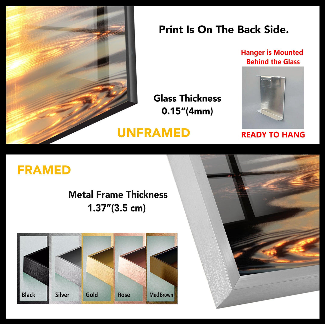 Golden Reflections Sunset Glass Wall Art – A Mesmerizing Tranquil Escape