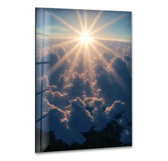 Landscape glass wall art blue clouds and sunset motif with glass picture prints and sunset wall art