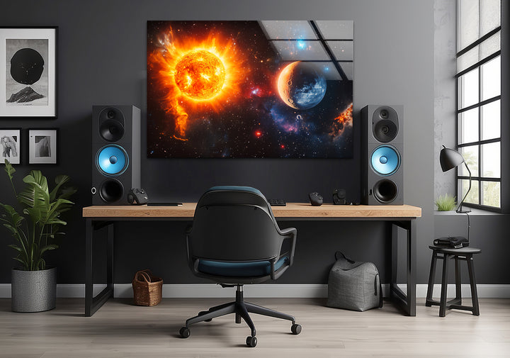Space artwork incorporating cosmic textures, deep blues, and glowing stars for a mesmerizing effect

