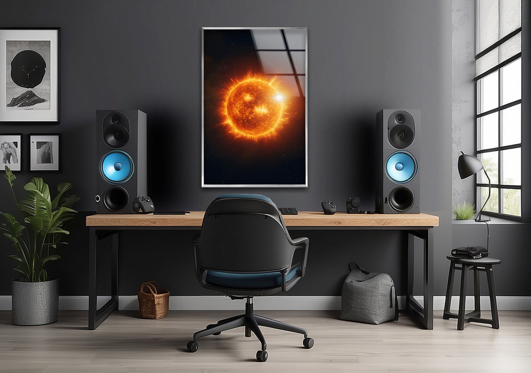 Fiery Cosmic Sun Glass Wall Art print on glass, glass printed photos