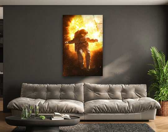 Space wall art sun astronaut glass wall art artwork featuring cosmic details and tempered glass for sci-fi lovers