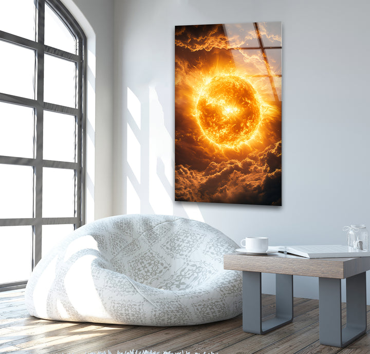 The Sun's Eternal Glow stained glass wall art, stained glass wall decor