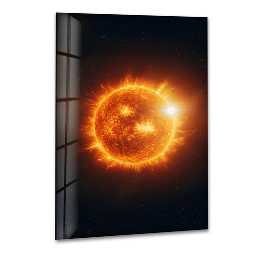 Space Wall Art - Elevate your home with our stunning space wall art collection! Explore mesmerizing designs printed on high-quality materials.Glossy space wall art fiery cosmic sun and space themed decor with radiant galactic design
