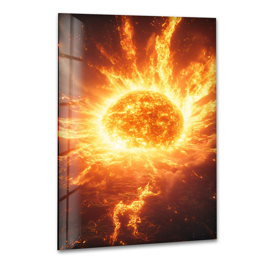 Space Wall Art Wall Art fiery Big Sun and sun's explosion with glass wall art