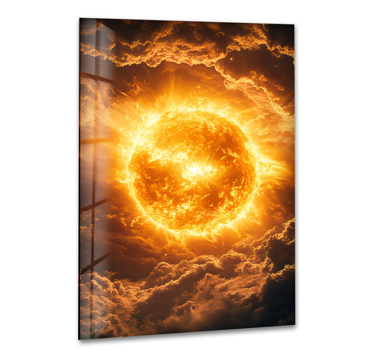 Space Wall Art vertical tempered glass wall art showing the sun and eternal glow plus cosmic power decor for home and office