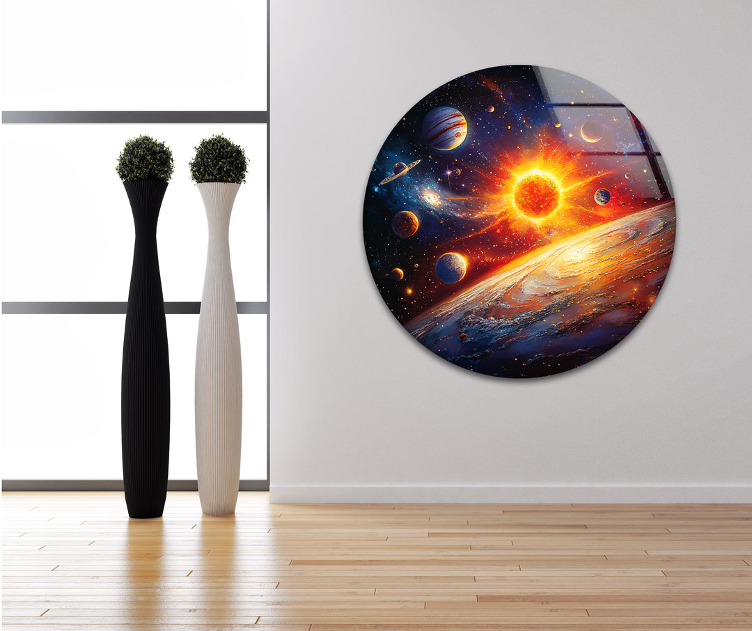 Space prints illustrating the vastness of the universe with colorful cosmic clouds and distant worlds

