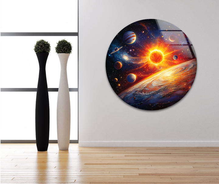 Space prints illustrating the vastness of the universe with colorful cosmic clouds and distant worlds
