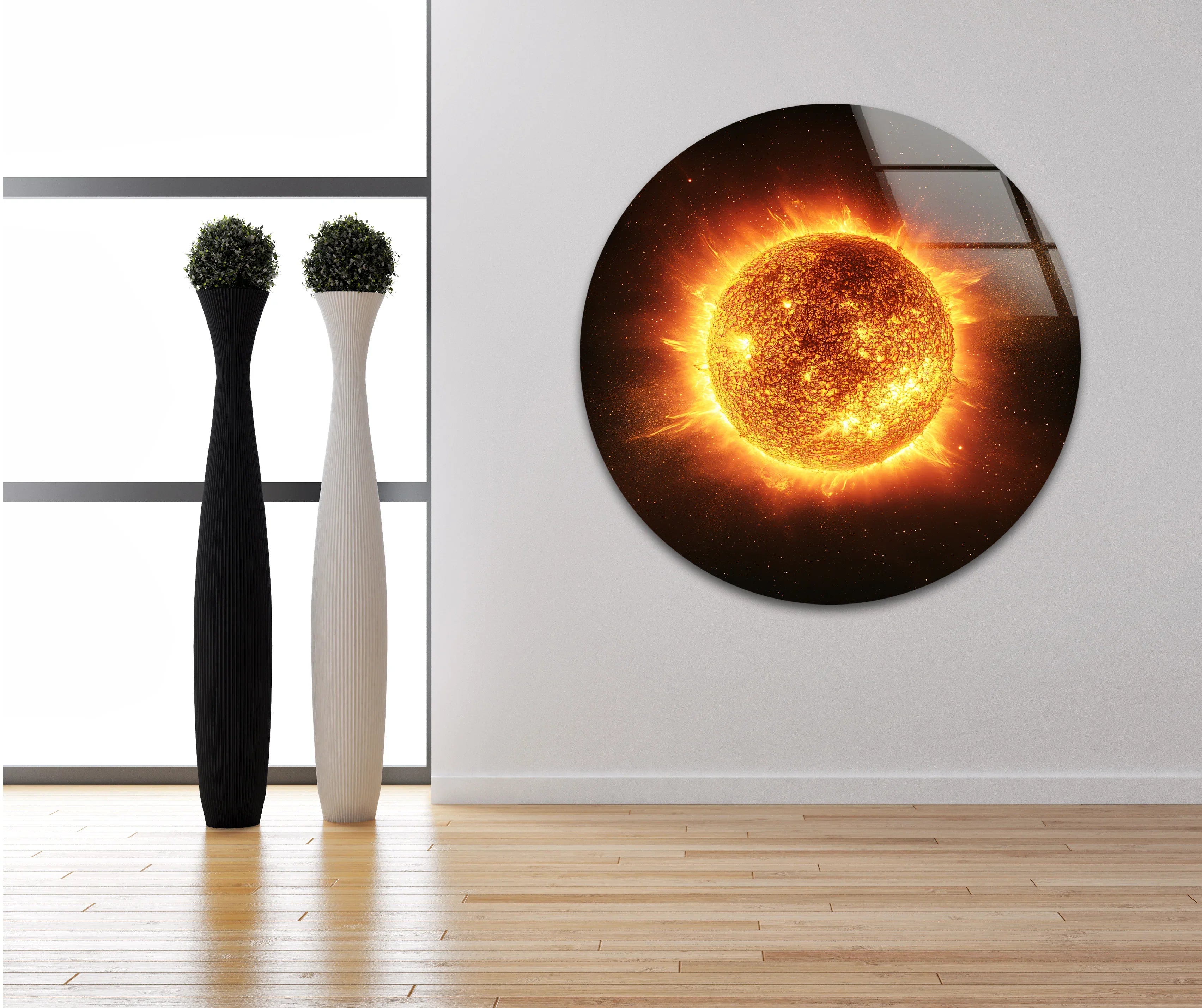 Modern Sun in Galaxy Glass Wall Art – Cosmic Fire Energy Decor